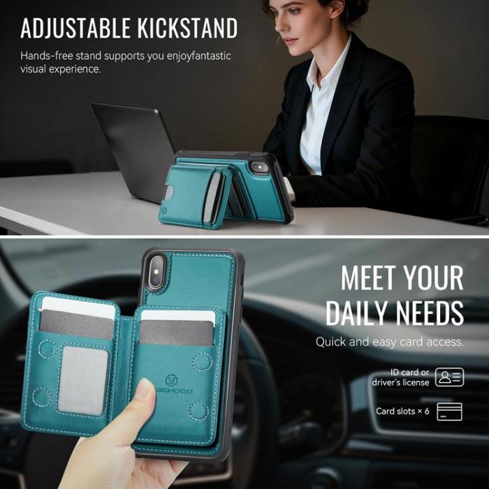 OEM - JEEHOOD iPhone X/XS Mobilskal KonstLäder MagSafe Stöd - Blå