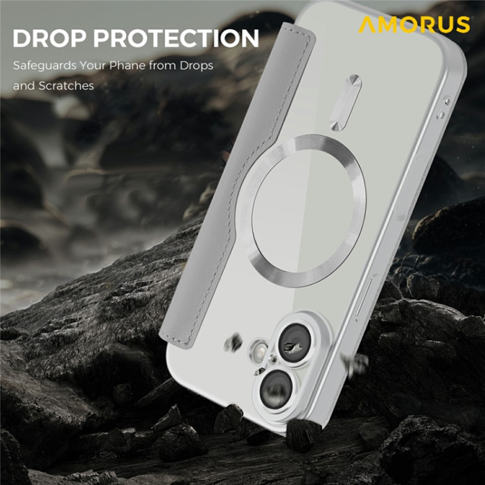 Amorus - AMORUS iPhone 17 Plånboksfodral MagSafe RFID Blocking - Titangrå