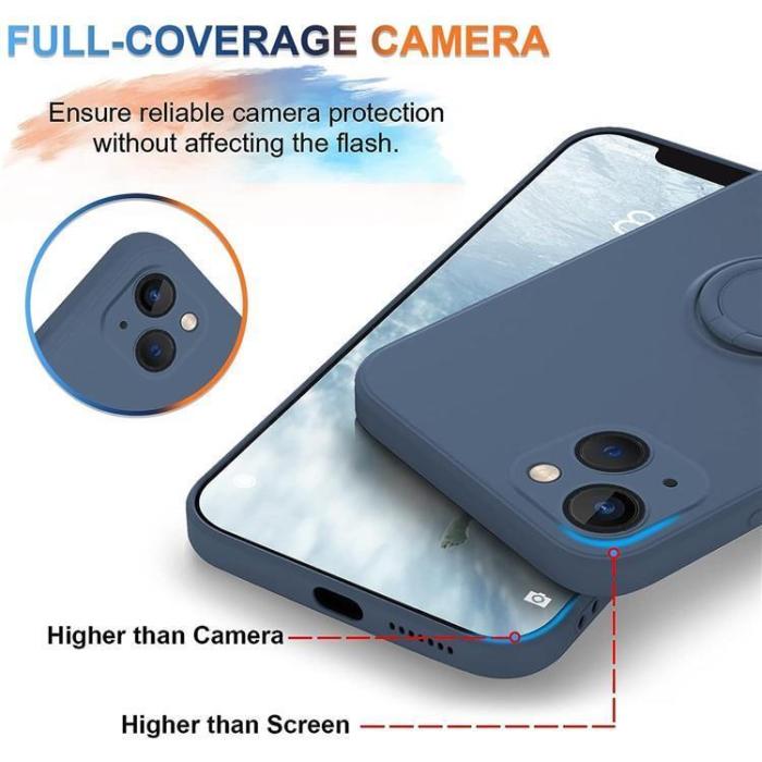 OEM - iPhone 15 Plus Mobilskal Ringhållare Liquid Silikon - Midnightblå