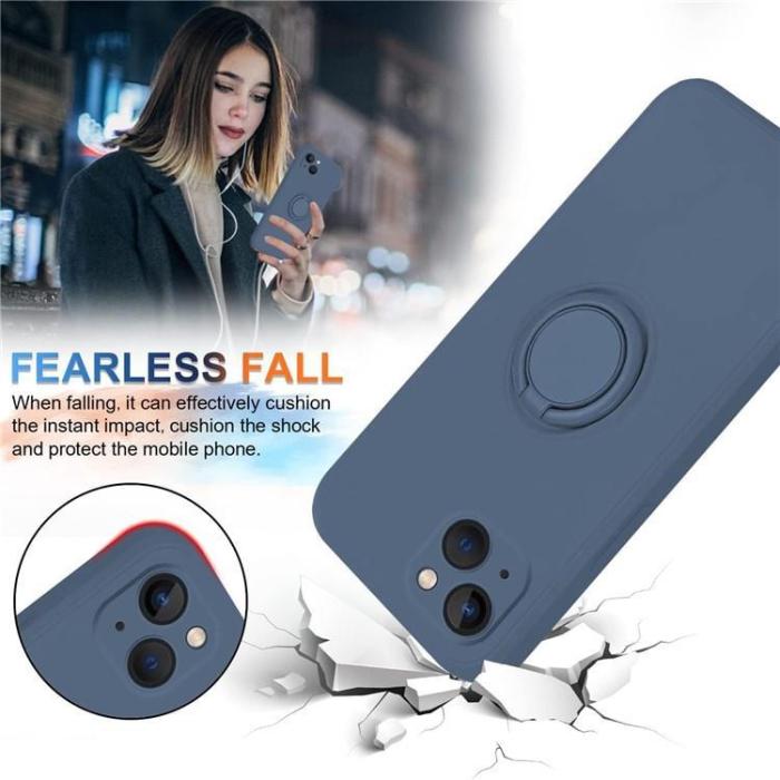 OEM - iPhone 15 Plus Mobilskal Ringhållare Liquid Silikon - Midnightblå