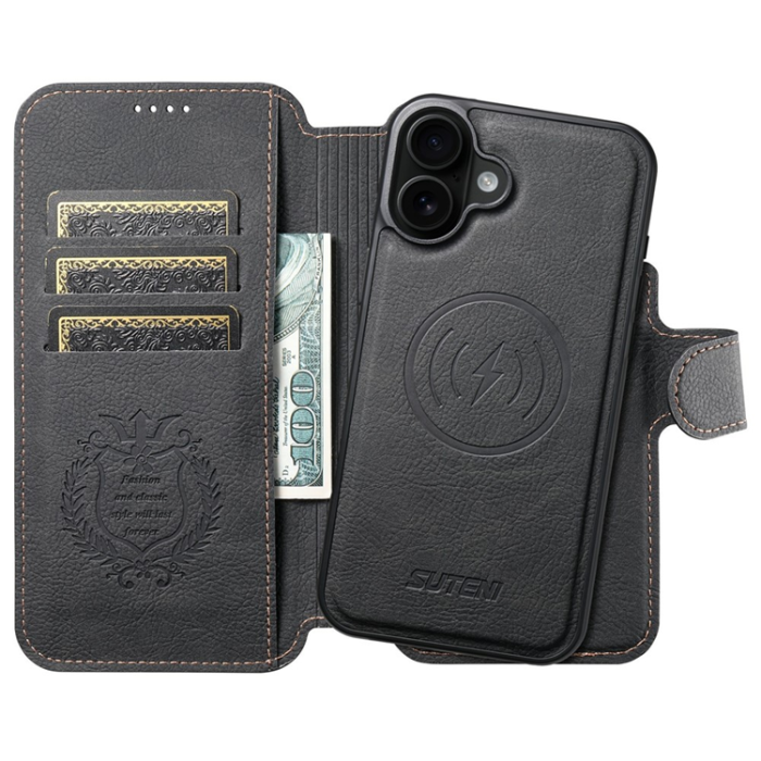 SUTENI - SUTENI iPhone 17 Plånboksfodral Detachable Q-05 - Svart