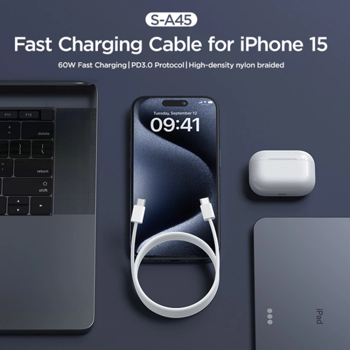 Joyroom - Joyroom USB-C till USB-C Kablar Ben Series 60W 1m - Vit