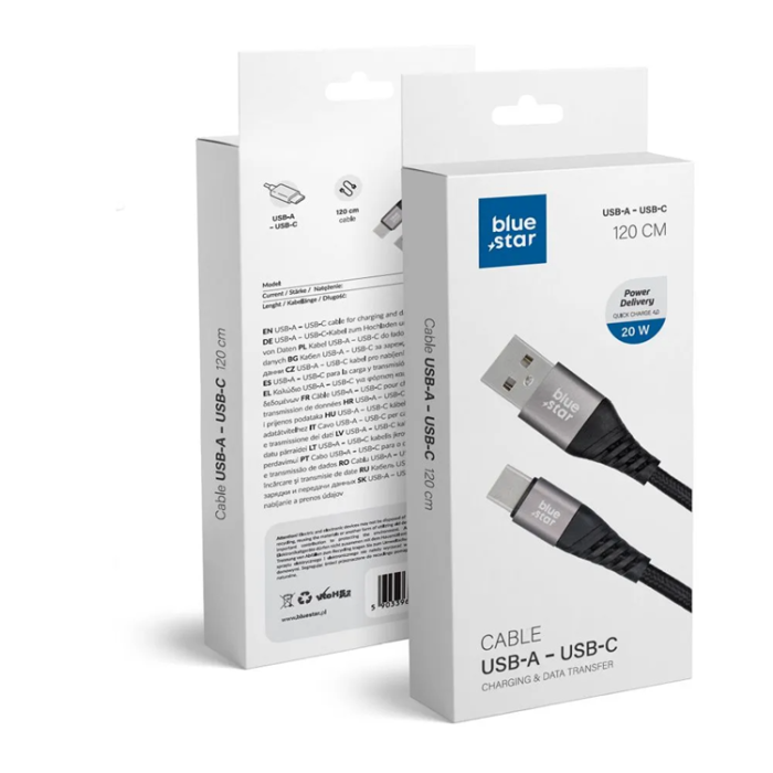 Blue Star - Blue Star USB-C till USB-A kabel 1.2m - Svart