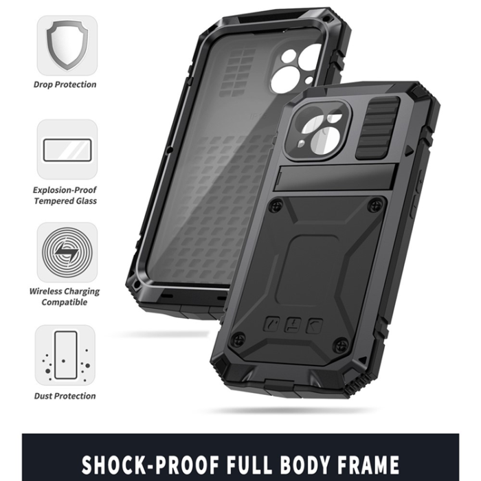 R-JUST - R-JUST iPhone 15 Plus Mobilskal med Härdat Glas - Svart