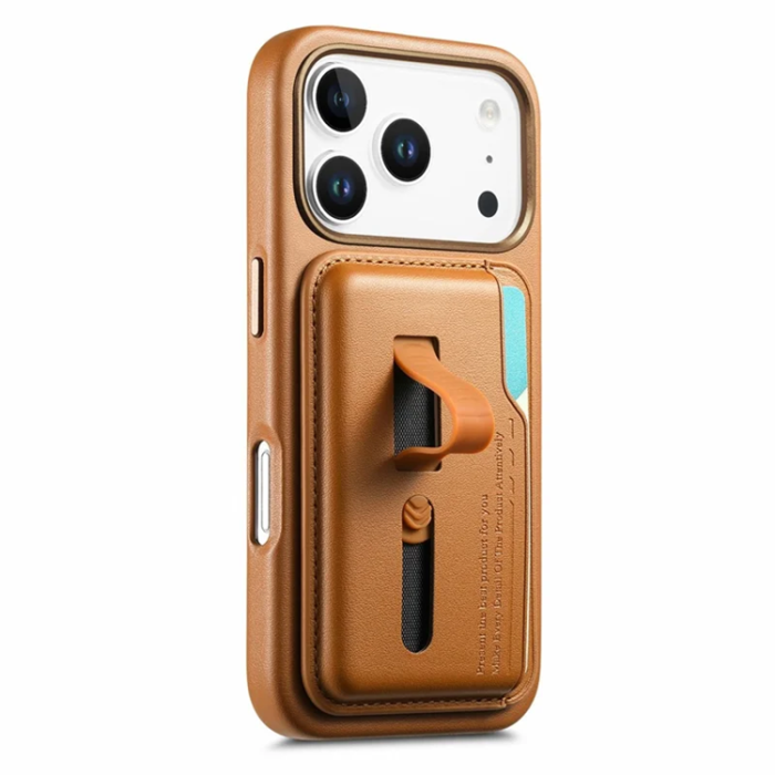 A-One Brand - iPhone 17 Pro Max Mobilskal Magsafe Detachable korthållare - Brun