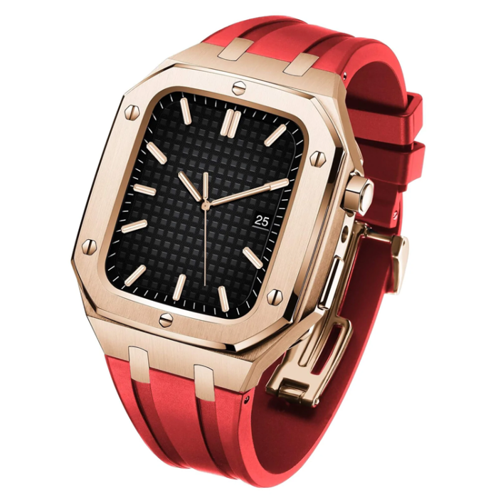 A-One Brand - Apple Watch 4/5/6/SE (44mm) Luxury Band Armor Stainless Steel - Rosa Guld/Röd