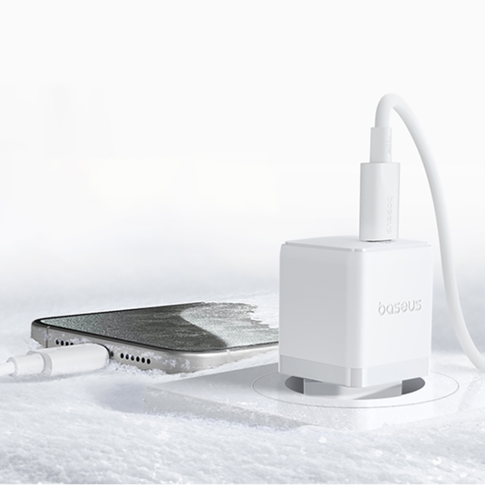 BASEUS - Baseus Snabbladdare USB-C 20W Mini USB-C Kabel 60W 1m - Vit