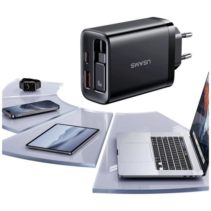 USAMS - USAMS Snabbladdare 65W 1xUSB-C 1xUSB-A Med USB-C Kabel