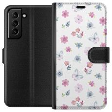 iSecrets - Pl&aring;nboksfodral till Samsung Galaxy S21+ 5G med Blommor och fj&auml;rillar