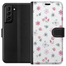 Gustaf - Pl&aring;nboksfodral till Samsung Galaxy S21+ 5G med Blommor och fj&auml;rillar
