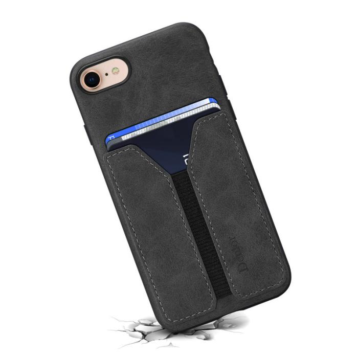 DENIOR - DENIOR iPhone 16e Fodral Elastisk Kortficka KonstLäder TPU PC Svart