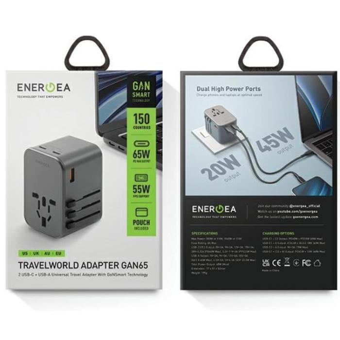 ENERGEA - Energea Reseladdare 65W 2xUSB-C 1xUSB-A PD-PPS-QC 3.0