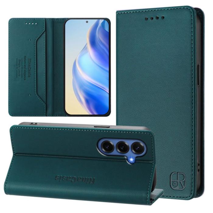 OEM - RINACASIS Samsung Galaxy S26+ Plånboksfodral Konstläder RFID Skydd - Grön