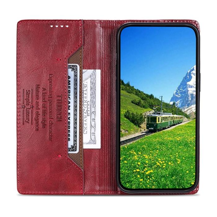 TTUDRCH - TTUDRCH Samsung Galaxy S26+ Plånboksfodral Konstläder RFID Skydd - Vinröd