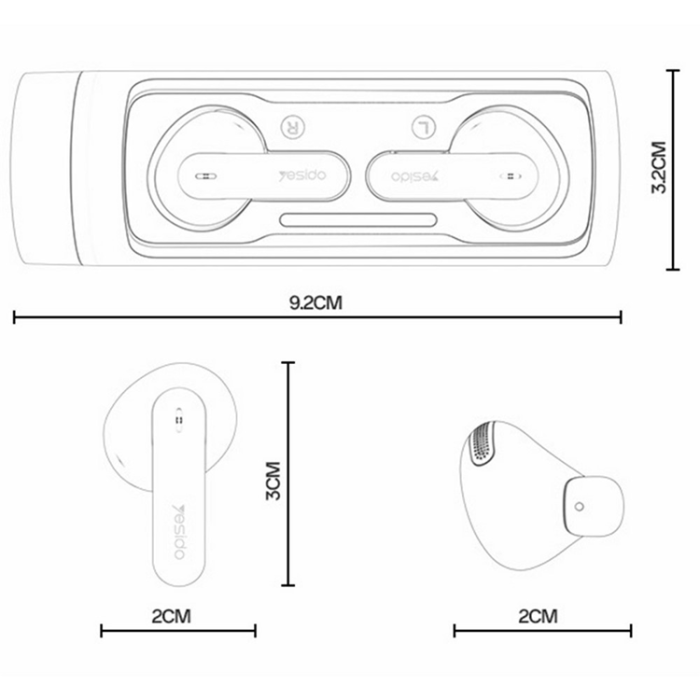Yesido - YESIDO TWS Trådlösa Bluetooth-Hörlurar 5.3 Semi In-Ear TWS39 - Svart