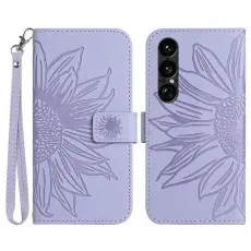 A-One Brand - Sony Xperia 1 VII Konstl&auml;der Pl&aring;nboksfodral Med Handledsrem - Lila
