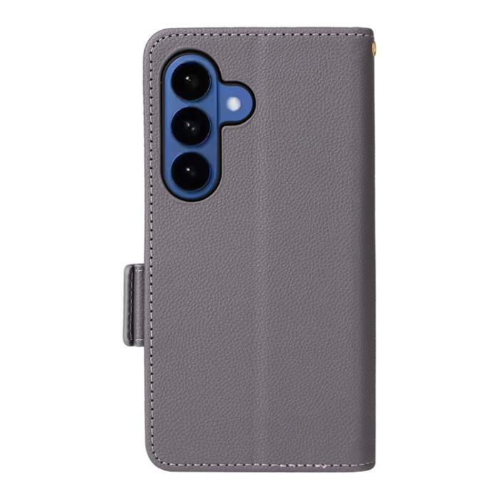 A-One Brand - Galaxy S26/S26 Pro Plånboksfodral Litchi Läder med Rem - Grå
