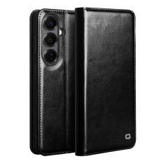 QIALINO - Qialino Pl&aring;nboksfodral f&ouml;r Samsung Galaxy S26 &Auml;kta l&auml;der Kortfack St&auml;ll - Svart