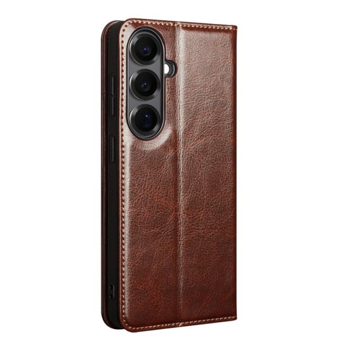 QIALINO - Qialino Plånboksfodral för Samsung Galaxy S26 Äkta läder Kortfack Ställ - Brun