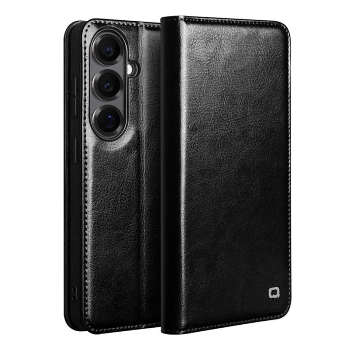 QIALINO - Qialino Plånboksfodral för Samsung Galaxy S26 Äkta läder Kortfack Ställ - Svart