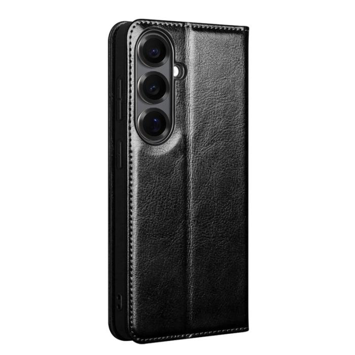 QIALINO - Qialino Plånboksfodral för Samsung Galaxy S26 Äkta läder Kortfack Ställ - Svart