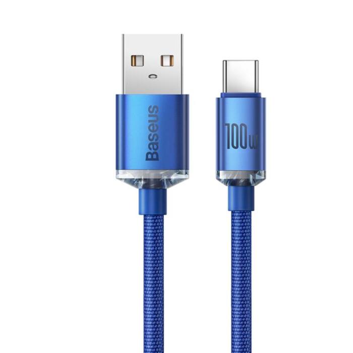 BASEUS - Baseus Crystal USB-A till USB-C Kabel 100W 2m - Blå