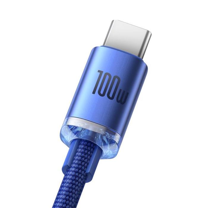 BASEUS - Baseus Crystal USB-A till USB-C Kabel 100W 2m - Blå