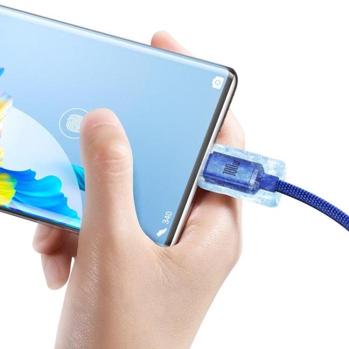 BASEUS - Baseus Crystal USB-A till USB-C Kabel 100W 2m - Blå