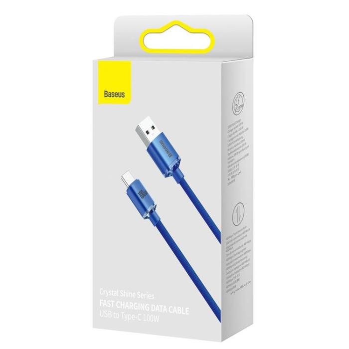 BASEUS - Baseus Crystal USB-A till USB-C Kabel 100W 2m - Blå