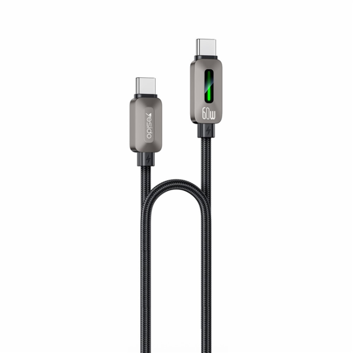 Yesido - YESIDO USB-C - USB-C 60W 3A Kabel 1.2m Zinc Allo - Grå