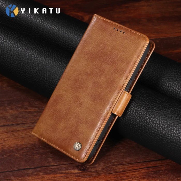 YIKATU - YIKATU iPhone 17 Pro Max Plånboksfodral Litchi Texture - Brun