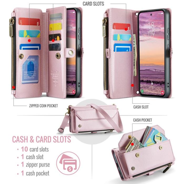 Caseme - CASEME Plånboksfodral Konstläder till Samsung Galaxy S25 Edge - Rosa