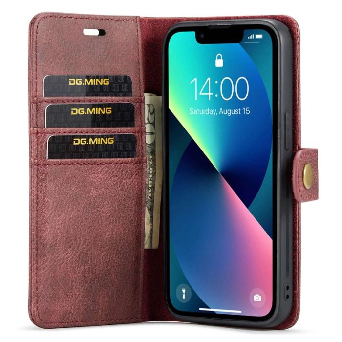 DG.MING - DG.MING iPhone 14 Plus Plånboksfodral i Äkta läderMagnetisk Röd