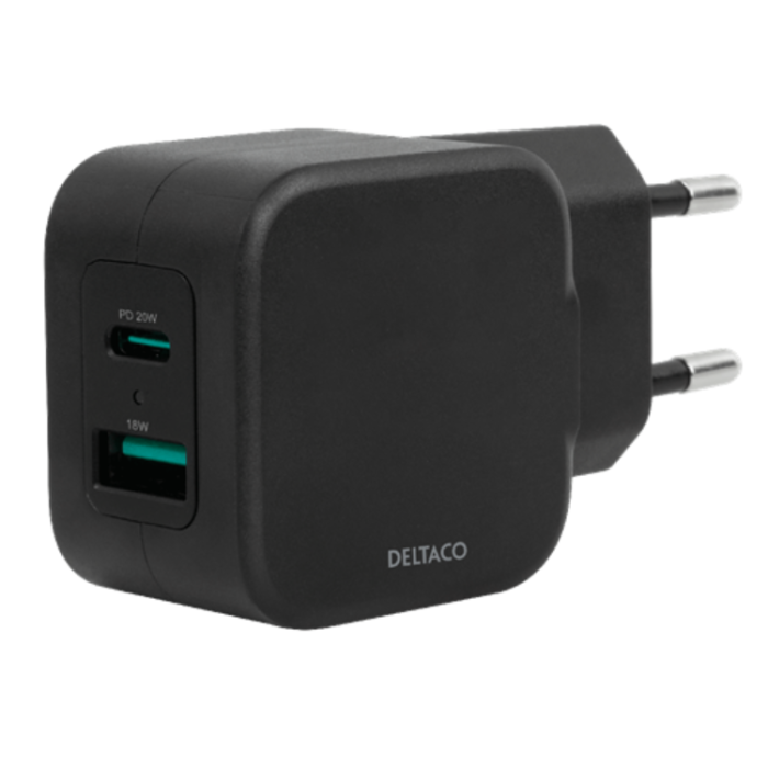 UTGATT1 - Deltaco Power Väggladdare USB-A Till USB-C 20W - Svart