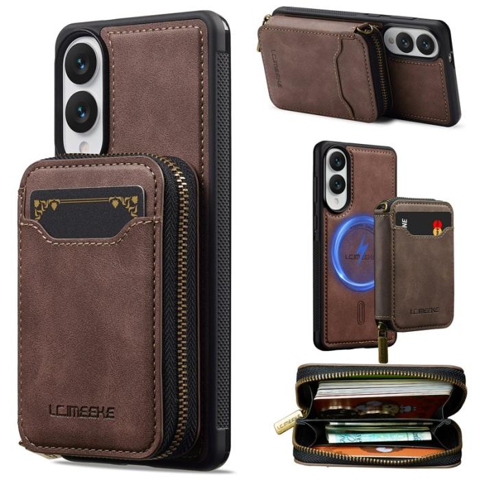 LC.imeeke - LC.IMEEKE L6 Samsung Galaxy S25 Edge Plånboksfodral Konstläder - Brun