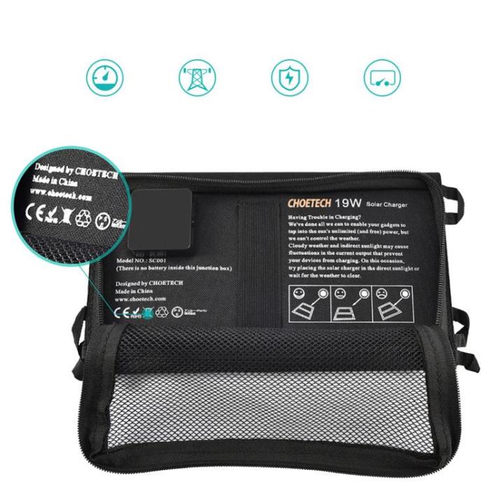 Choetech - Choetech Foldable 2x USB Solladdare 19W - Svart