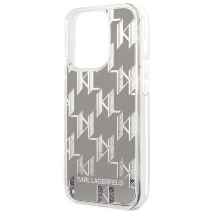 KARL LAGERFELD - Karl Lagerfeld iPhone 14 Pro Skal Liquid Glitter Monogram - Silver