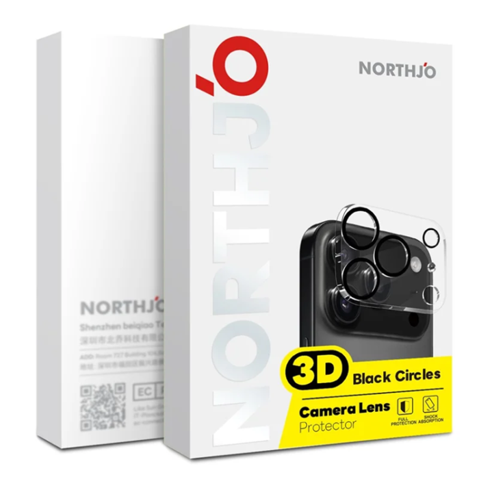 North - Northjo iPhone 17 Härdat Glas Kameralinsskydd 3D - Svart