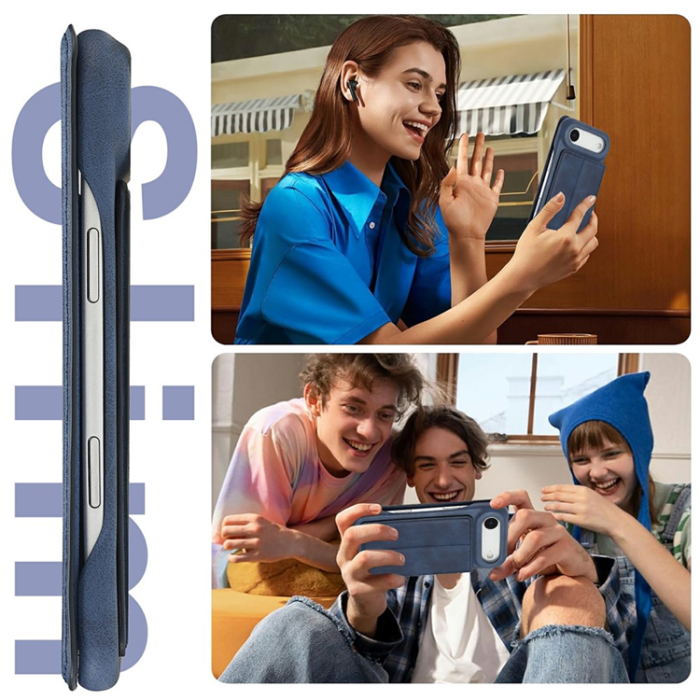 LC.imeeke - LC.IMEEKE iPhone Air Mobilfodral Korthållare Läder Stativ - Blå
