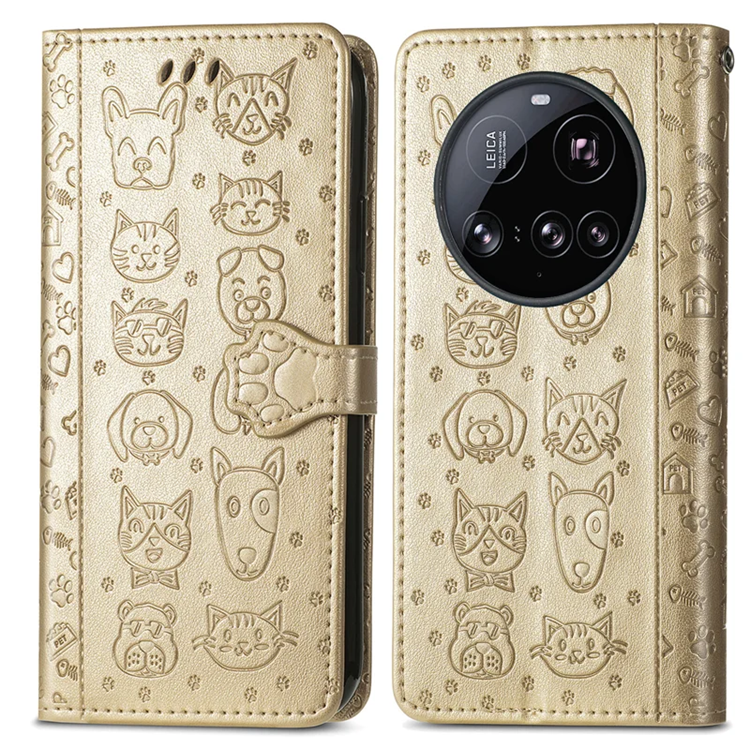 Xiaomi 15 Ultra Konstläder Plånboksfodral Cat Dog Pattern - Guld | 2353 | AlltMobil