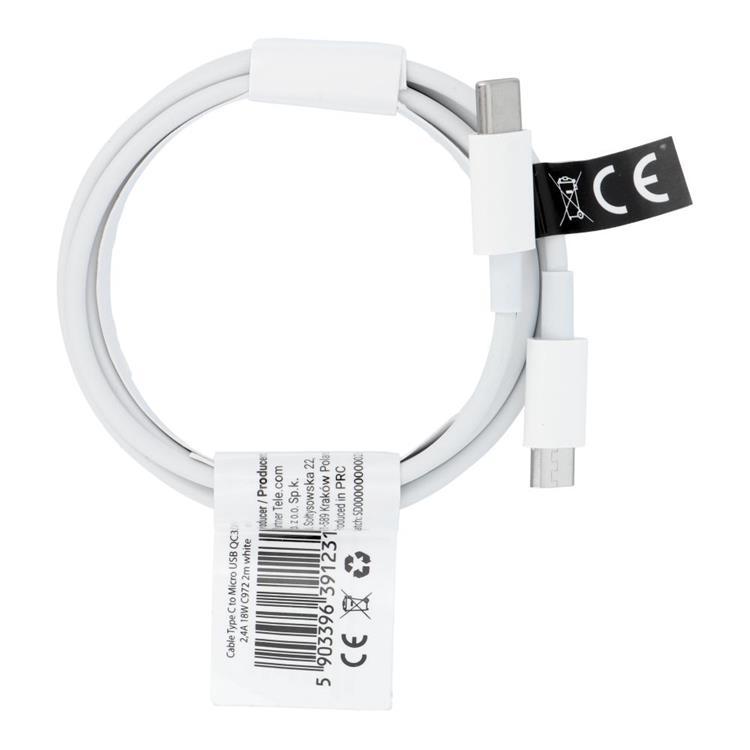 USB-C - Micro-USB 18W Kabel 2m QC3.0 2.4A C972 - Vit | 3541 | AlltMobil