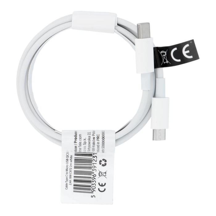 OEM - OEM USB-C - Micro-USB 18W Kabel 2m QC3.0 2.4A C972 - Vit