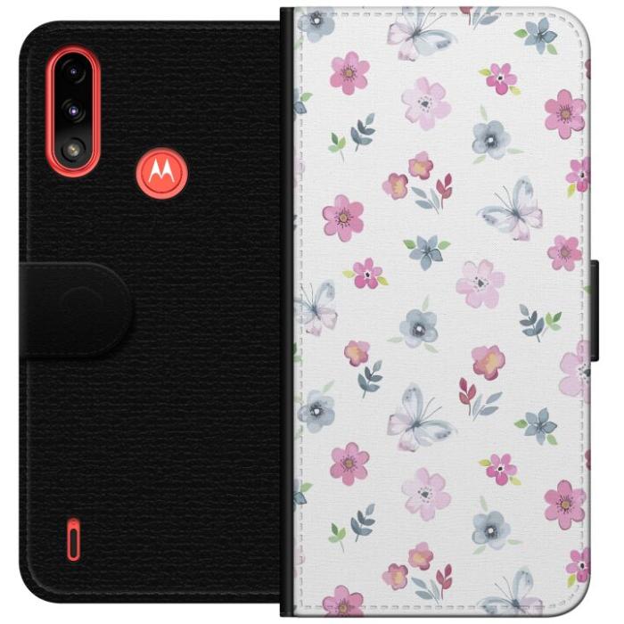 iSecrets - Plånboksfodral till Motorola Moto E7 Power med Blommor och fjärillar
