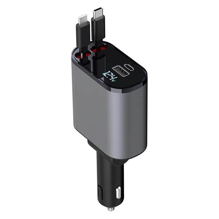 Billaddare 100W Snabbladdningsadapter med Indragbara Typ-C-Kablar X16 | 505295 | AlltMobil