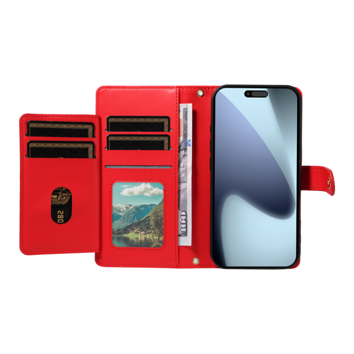 A-One Brand - iPhone 17 Pro Plånboksfodral Rhombus Läder - Röd