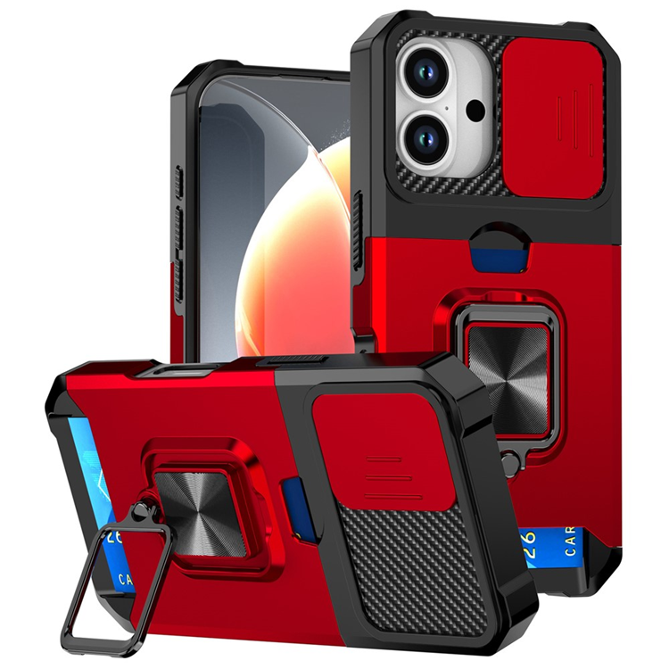 iPhone 17 Mobilskal Slide Lens Lid med Kortfack - Röd | 2353 | AlltMobil