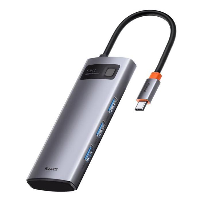 BASEUS - Baseus 5in1 Multifunktionell HUB USB-C 100 W - Grå