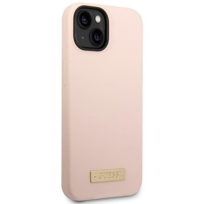 Guess - GUESS iPhone 14 Plus Skal MagSafe Silicone Logo Plate - Rosa
