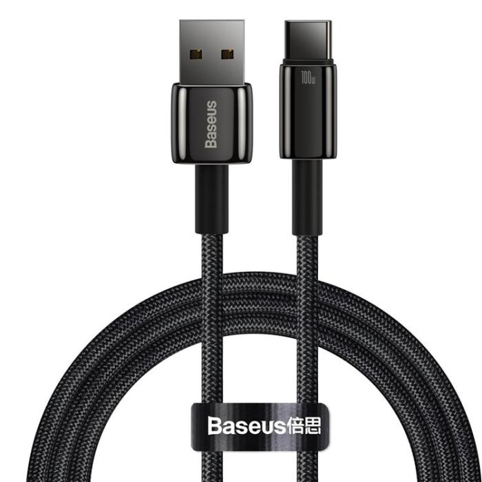 BASEUS - Baseus Tungsten USB-C till USB-A kabel 100W 1m - Svart