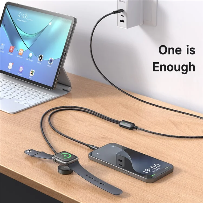 MCDODO - MCDODO 2in1 USB-C - USB-C 60W Kabel 1.2m Watch Trådlös Laddare